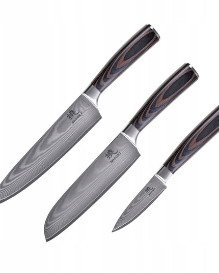 Shiori 3 peilių rinkinys Chairo Shōto, Santoku ir Sifu iš Damasko plieno