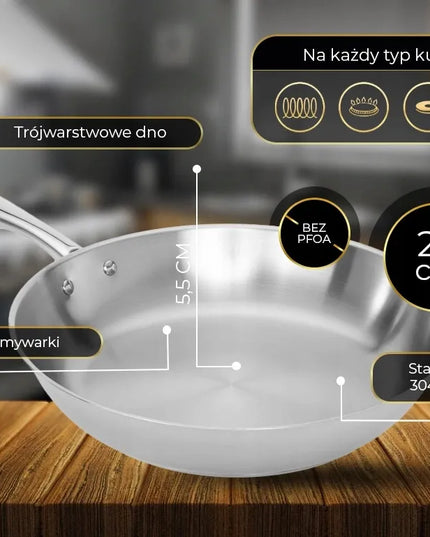 Shiori Stainless Steel 304 keptuvė be dangos indukcinė, 28 cm