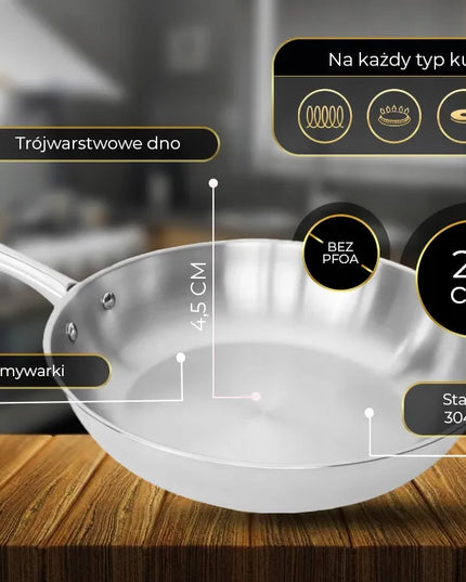 Shiori Stainless Steel 304 keptuvė be dangos, skirta indukcijai, 20 cm