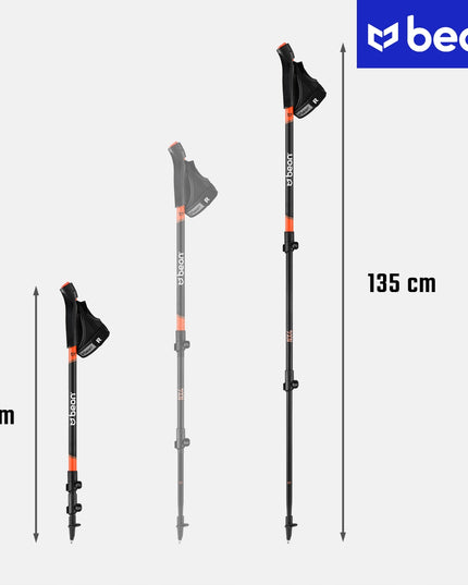 Reguliuojamos Šiaurietiško Ėjimo Lazdos Beon NX2 – Sulankstomos, Juodos, Su 2 Poromis Guminukų