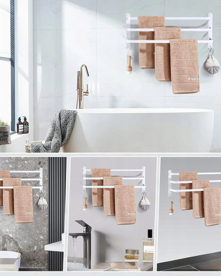 Sieninė triguba vonios lentyna rankšluosčiams su kabliukais 50cm, montuojama klijais