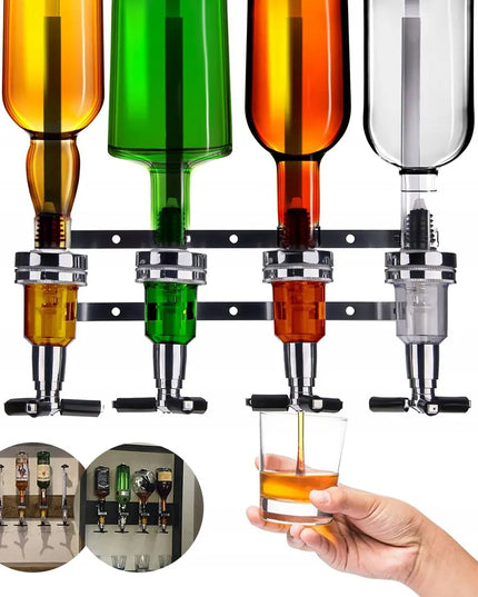Sieninis gėrimų dozatorius su laikikliu 4 buteliams alkoholiui ir limonadui
