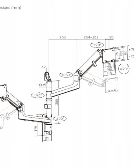 Sieninis laikiklis 2 monitoriams 24-57" 54kg VESA 100x100/75x75, dujinis, Spacetronik