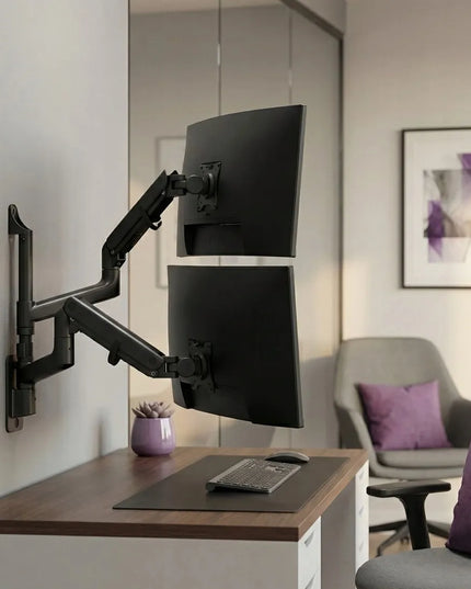 Sieninis laikiklis 2 monitoriams 24-57" 54kg VESA 100x100/75x75, dujinis, Spacetronik