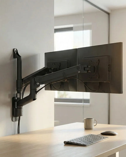 Sieninis laikiklis 2 monitoriams 24-57" 54kg VESA 100x100/75x75, dujinis, Spacetronik
