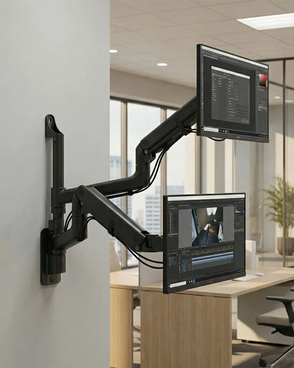 Sieninis laikiklis 2 monitoriams 24-57" 54kg VESA 100x100/75x75, dujinis, Spacetronik