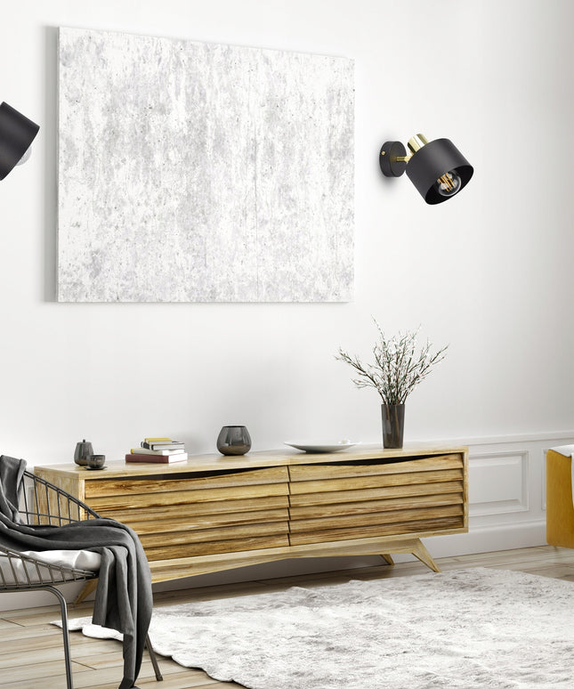 Sieninis šviestuvas juodas su auksu Classic Spot 482-K1 E27, metalinis, reguliuojamas gaubtas