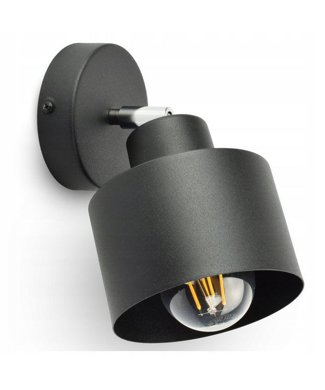 Sieninis šviestuvas Roller 382-KG1 juodas su chromu, cilindro formos gaubtas, E27 lizdas