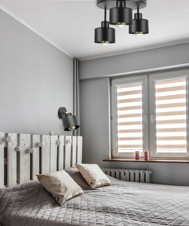 Sieninis šviestuvas Roller 382-KG1 juodas su chromu, cilindro formos gaubtas, E27 lizdas