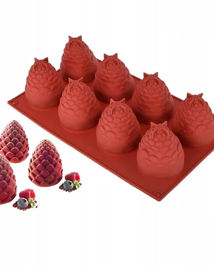 Silikoninė forma monoserviruotėms 3D kankorėžiai/ananasai, 8 skylių