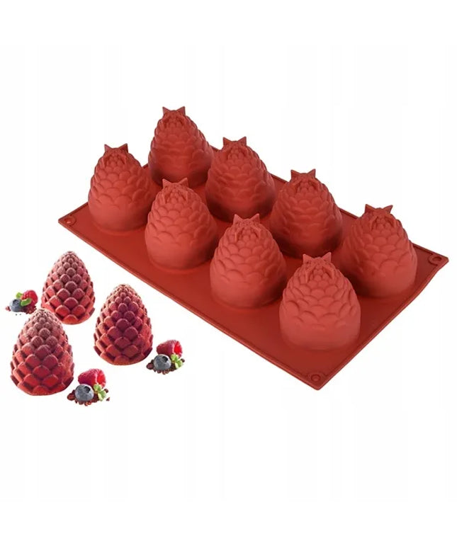 Silikoninė forma monoserviruotėms 3D kankorėžiai/ananasai, 8 skylių