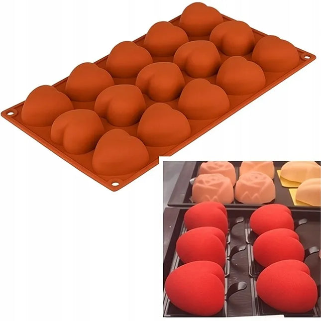 Silikoninė forma vienos porcijos desertams ŠIRDUTĖS 15 ertmių desertams, musams, pralinė