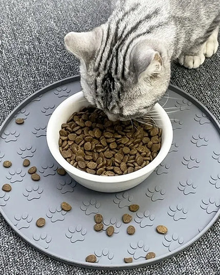 Silikoninis kilimėlis po dubenėliais šunims ir katėms su krašteliu, apvalus, 27,5 cm