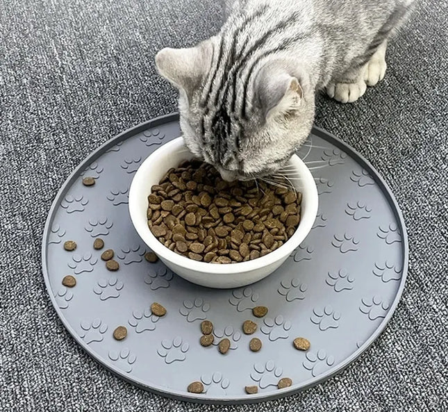 Silikoninis kilimėlis po dubenėliais šunims ir katėms su krašteliu, apvalus, 27,5 cm