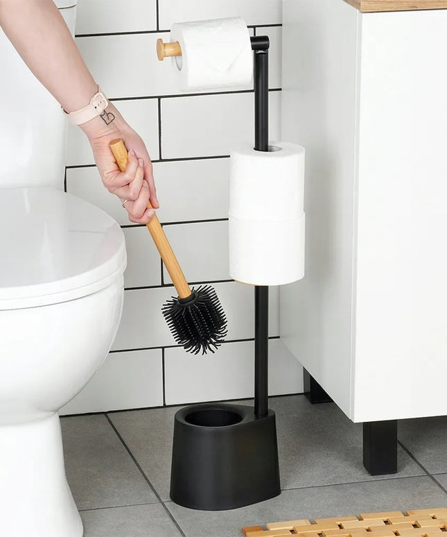 SILIKONINIS WC šepetys su tualetinio popieriaus laikikliu, 2-in-1 stovas
