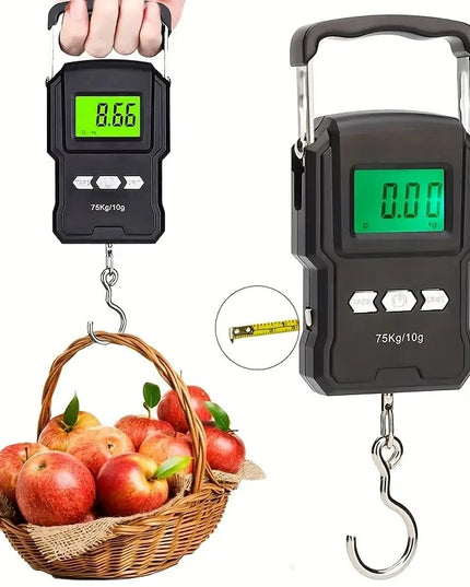 Skaitmeninės žvejybos svarstyklės su liniuote 99 cm – iki 75 kg pakabinamos elektroninės bagažo svarstyklės, kišeninės ir patogios