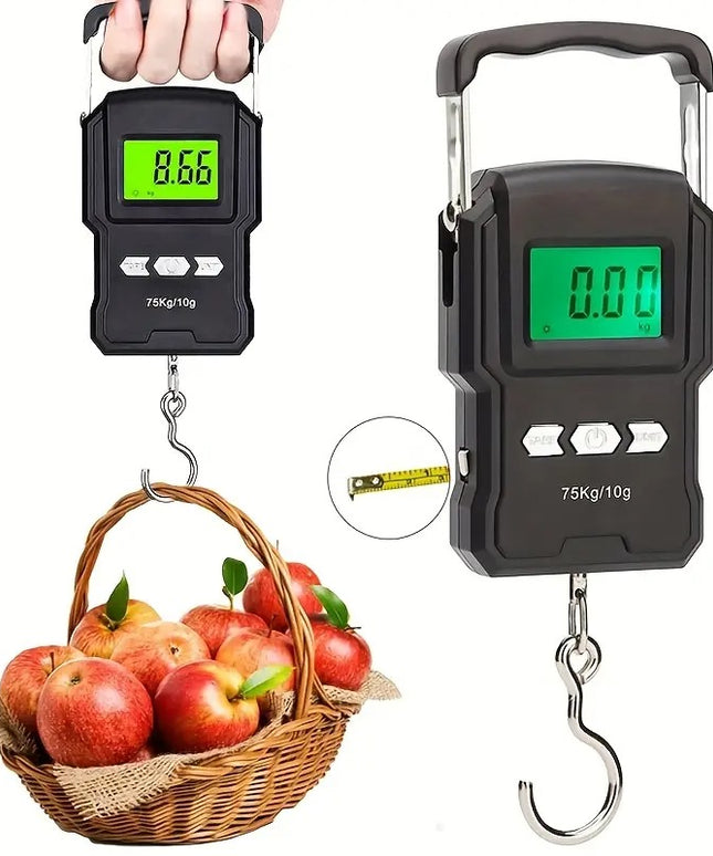 Skaitmeninės žvejybos svarstyklės su liniuote 99 cm – iki 75 kg pakabinamos elektroninės bagažo svarstyklės, kišeninės ir patogios