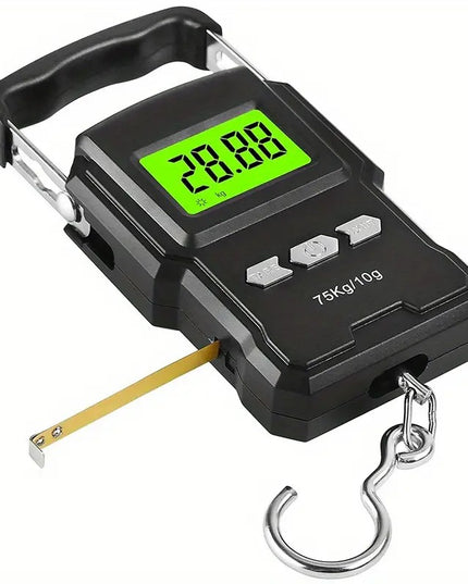 Skaitmeninės žvejybos svarstyklės su liniuote 99 cm – iki 75 kg pakabinamos elektroninės bagažo svarstyklės, kišeninės ir patogios
