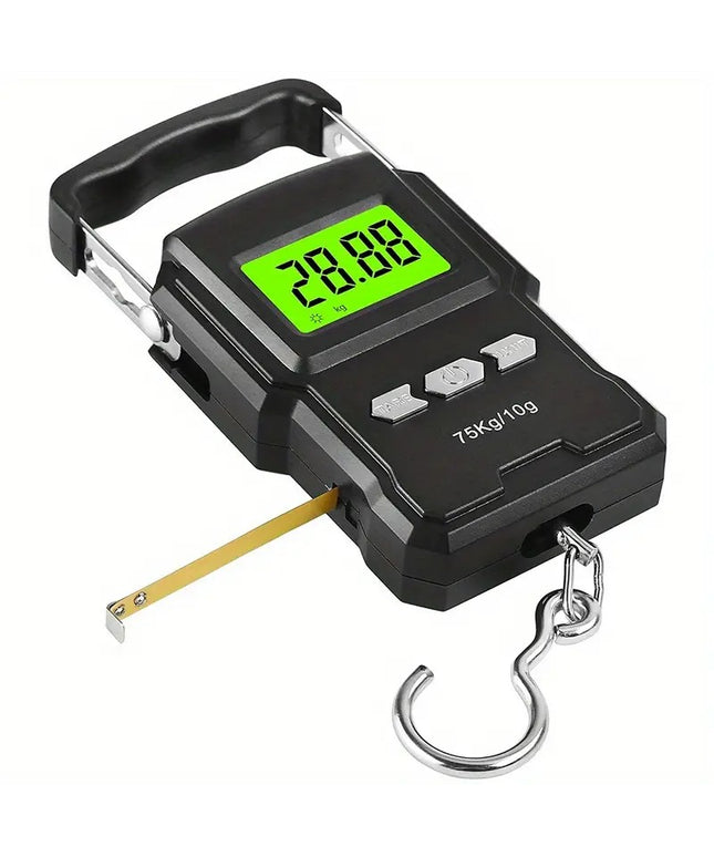 Skaitmeninės žvejybos svarstyklės su liniuote 99 cm – iki 75 kg pakabinamos elektroninės bagažo svarstyklės, kišeninės ir patogios
