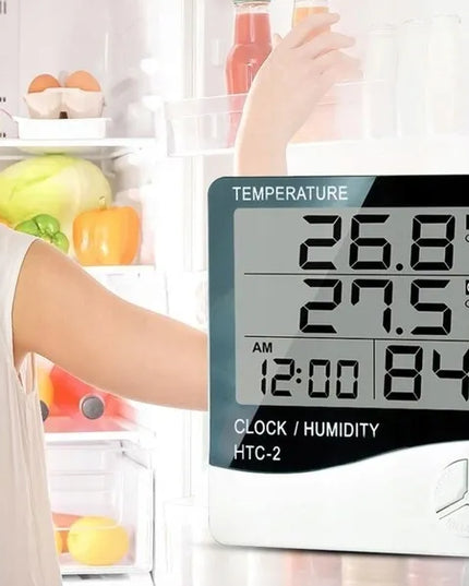 Skaitmeninis higrometras termometras su išoriniu jutikliu ir LCD laikrodžiu RTOOLS HTC-2