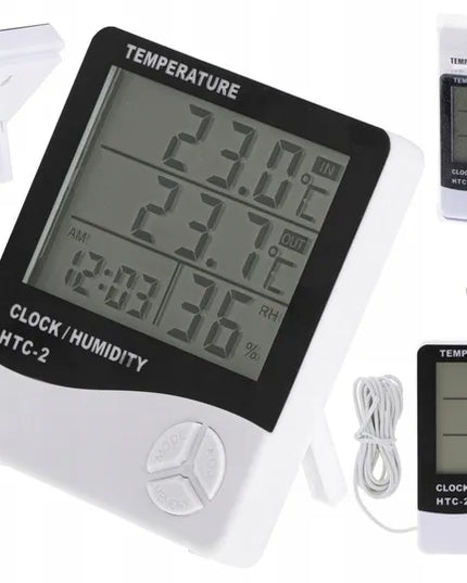 Skaitmeninis higrometras termometras su išoriniu jutikliu ir LCD laikrodžiu RTOOLS HTC-2