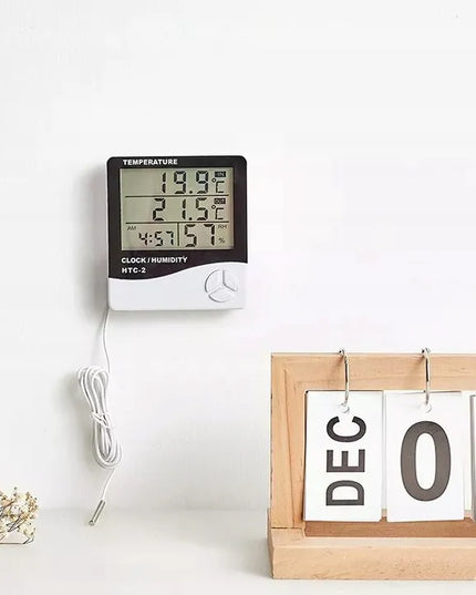 Skaitmeninis higrometras termometras su išoriniu jutikliu ir LCD laikrodžiu RTOOLS HTC-2