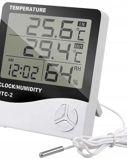 Skaitmeninis higrometras termometras su išoriniu jutikliu ir LCD laikrodžiu RTOOLS HTC-2