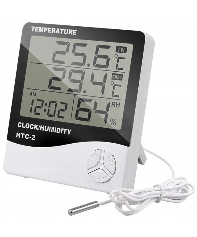 Skaitmeninis higrometras termometras su išoriniu jutikliu ir LCD laikrodžiu RTOOLS HTC-2