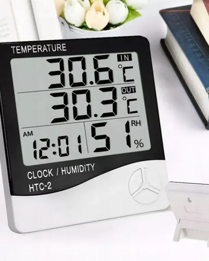 Skaitmeninis higrometras termometras su išoriniu jutikliu ir LCD laikrodžiu RTOOLS HTC-2