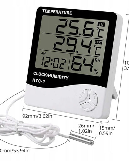 Skaitmeninis higrometras termometras su išoriniu jutikliu ir LCD laikrodžiu RTOOLS HTC-2