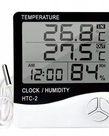 Skaitmeninis higrometras termometras su išoriniu jutikliu ir LCD laikrodžiu RTOOLS HTC-2