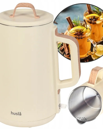 Skandinaviško stiliaus elektrinis virdulys Husla 2000W kreminis 1,5L belaidis