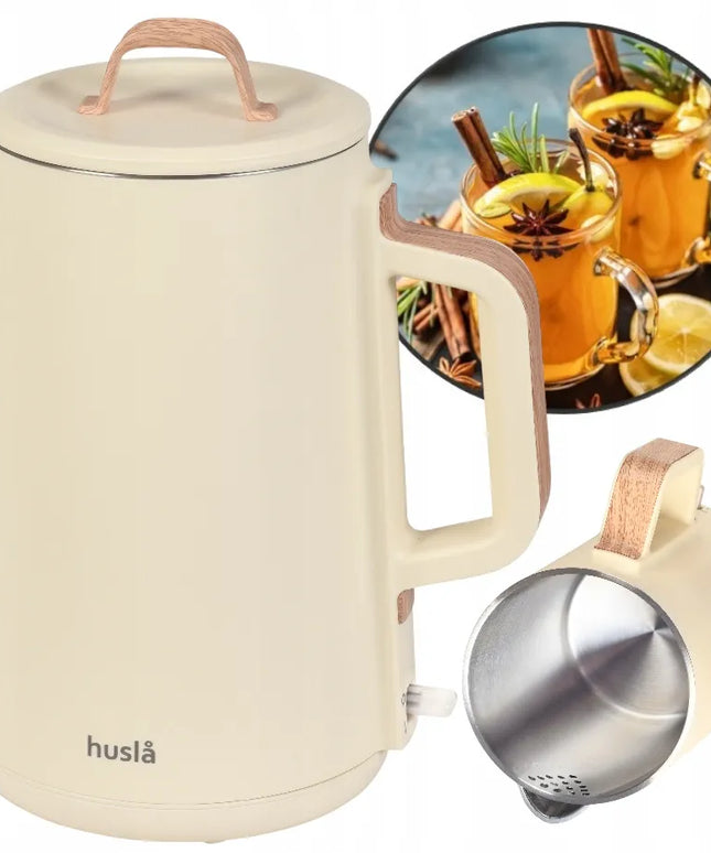 Skandinaviško stiliaus elektrinis virdulys Husla 2000W kreminis 1,5L belaidis