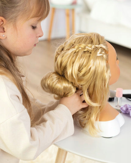 Smoby didelė šukuosenų formavimo galva su blondiniškais plaukais ir priedais