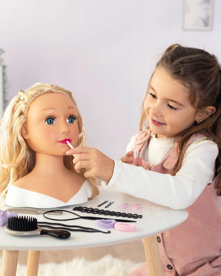 Smoby didelė šukuosenų formavimo galva su blondiniškais plaukais ir priedais
