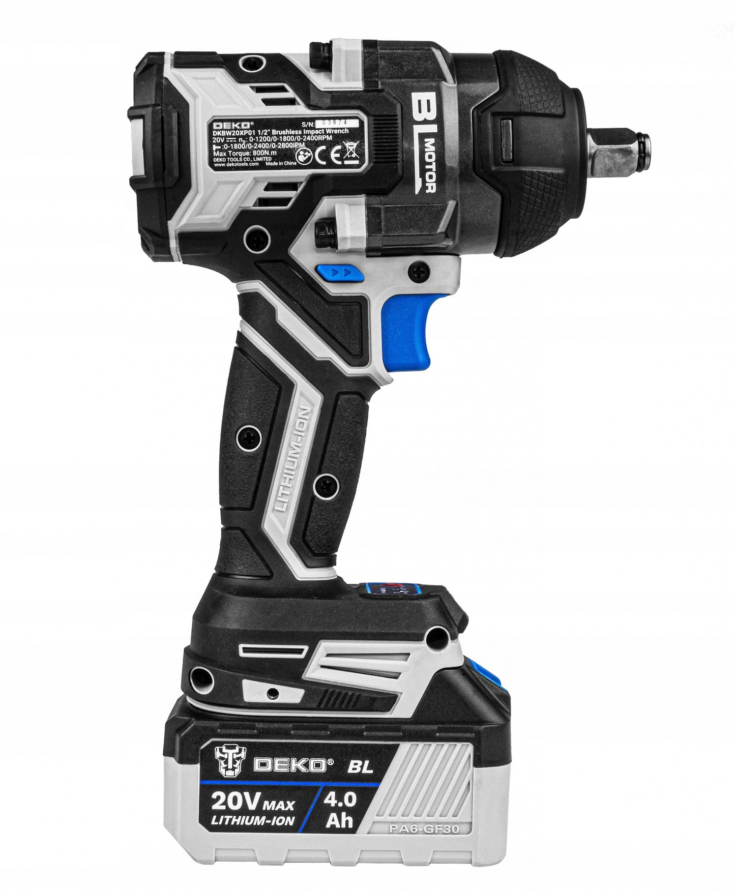 Atsuktuvas smūginis veržliasukis DEKO DKBW20XP01-S1 1/2'' 20V Brushless 800Nm su akumuliatoriumi ir krovikliu