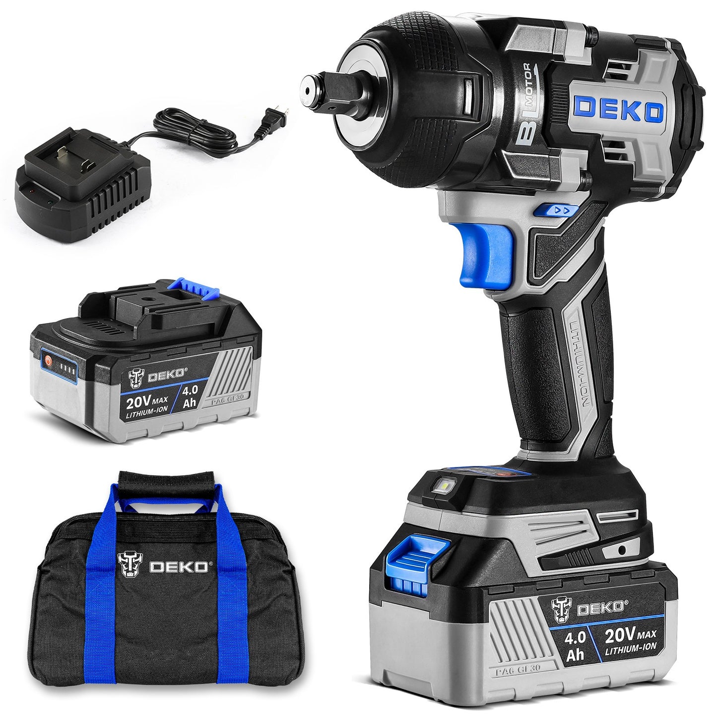 Atsuktuvas smūginis veržliasukis DEKO DKBW20XP01-S1 1/2'' 20V Brushless 800Nm su akumuliatoriumi ir krovikliu