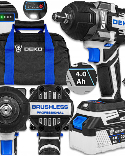 Atsuktuvas smūginis veržliasukis DEKO DKBW20XP01-S1 1/2'' 20V Brushless 800Nm su akumuliatoriumi ir krovikliu