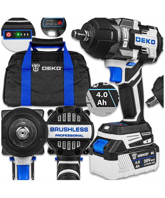 Atsuktuvas smūginis veržliasukis DEKO DKBW20XP01-S1 1/2'' 20V Brushless 800Nm su akumuliatoriumi ir krovikliu