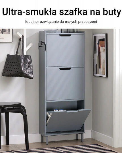 SoBuy aukšta batų spintelė su 3 durelėmis, drabužinė, lentyna FSR151-H-HG