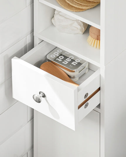 Aukšta Vonios Spintelė su Lentynomis ir Durelėmis, Balta - SoBuy BZR34-W