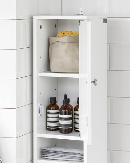 Aukšta Vonios Spintelė su Lentynomis ir Durelėmis, Balta - SoBuy BZR34-W