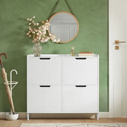 SoBuy balta batų spintelė prieškambariui su 4 durelėmis, 19 cm, FSR100-W