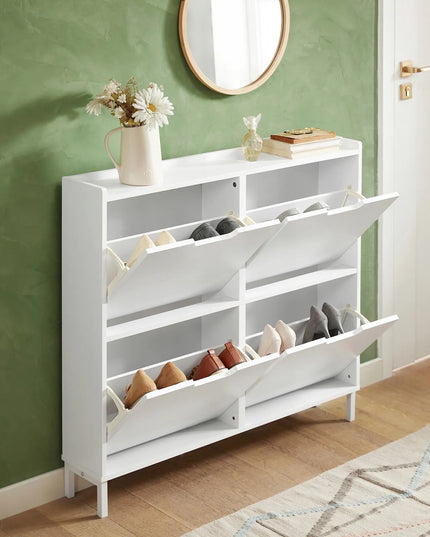 SoBuy balta batų spintelė prieškambariui su 4 durelėmis, 19 cm, FSR100-W