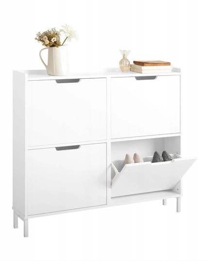 SoBuy balta batų spintelė prieškambariui su 4 durelėmis, 19 cm, FSR100-W