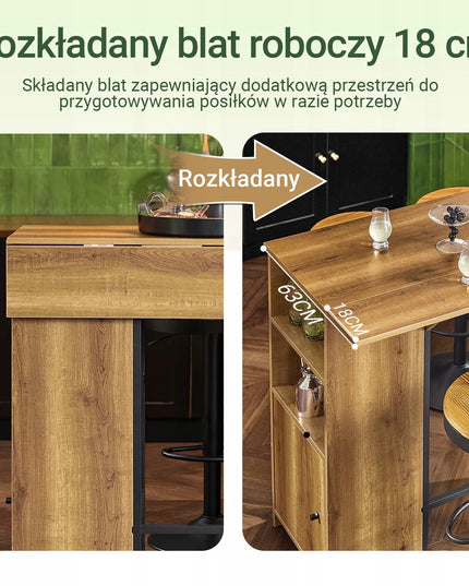 SoBuy baro stalas, ąžuolo spalvos, su lentyna ir spintele, lofto stiliaus, FWT98-PF