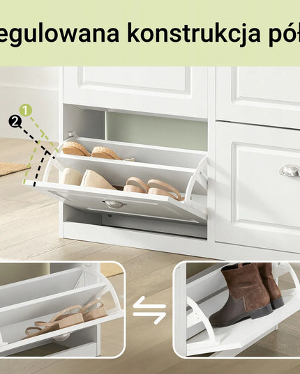 SoBuy batų spintelė, balta, siaura, lentyna, komoda prieškambariui, FSR79-W