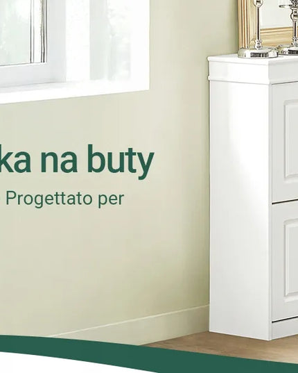 SoBuy batų spintelė, balta, siaura, lentyna, komoda prieškambariui, FSR79-W