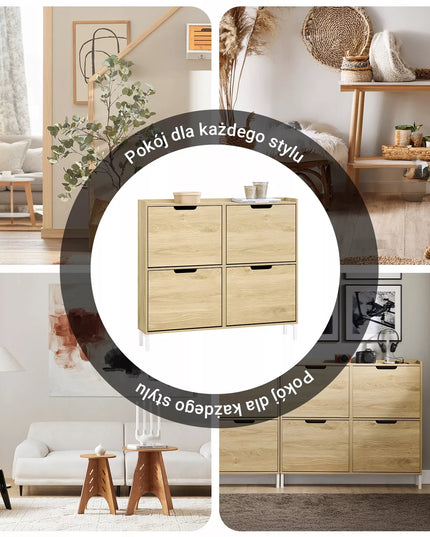 SoBuy batų spintelė su 4 durelėmis, medaus ąžuolo spalvos, prieškambario komoda FSR100-N