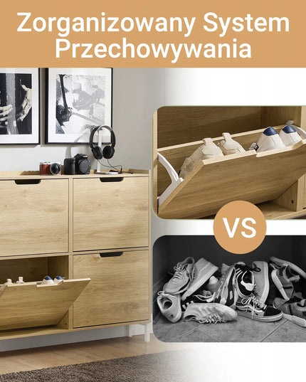 SoBuy batų spintelė su 4 durelėmis, medaus ąžuolo spalvos, prieškambario komoda FSR100-N